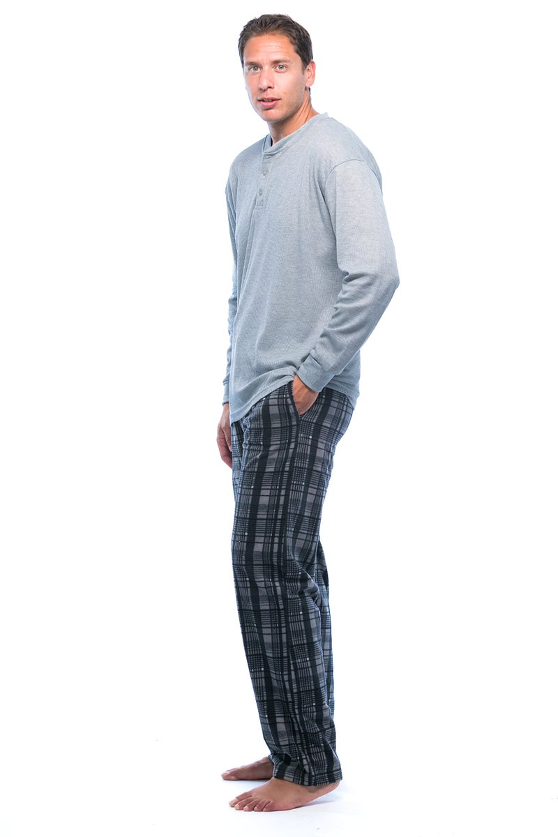#followme Pajama Set for Men with Thermal Henley Top and Polar Fleece Pants 44909-3A-NEW-L Charcoal - Image 2
